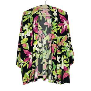 Natori Bright Colorful Floral Kimono Cover Up Resortwear Women's Size Large